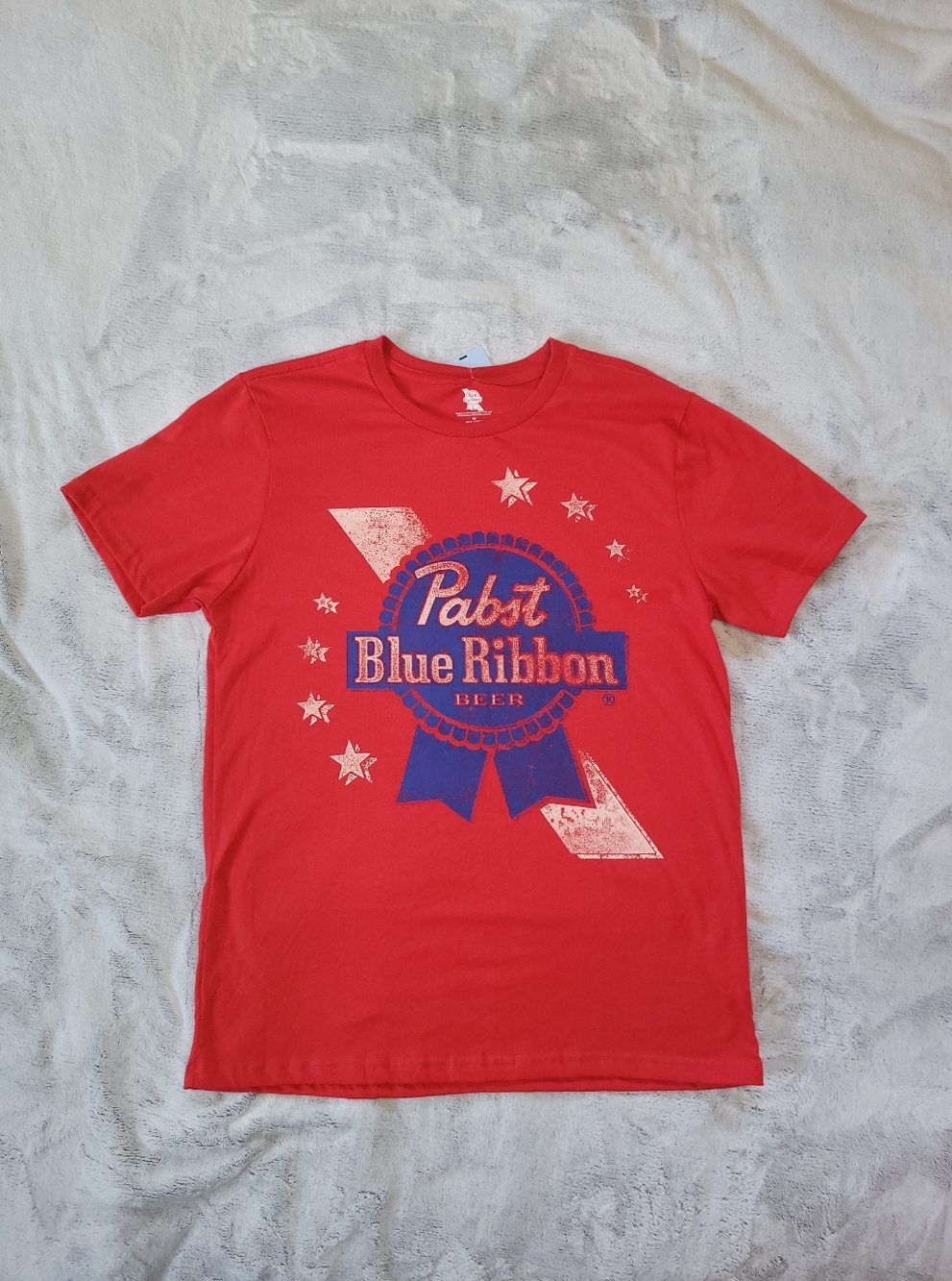 Pabst Blue Ribbon Beer Mens Medium PBR Crew Neck Short Sleeve Red Tshirt Unisex